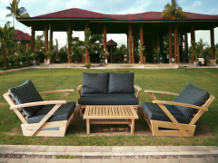 Monza Bahçe Balkon Masif Kestane Ahşap Kollu Koltuk Takımı 1 Adet Ikili 2 Adet Tekli ve Orta Sehpa Antrasit Gri