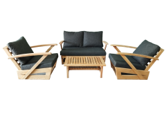 Monza Bahçe Balkon Masif Kestane Ahşap Kollu Koltuk Takımı 1 Adet Ikili 2 Adet Tekli ve Orta Sehpa Antrasit Gri