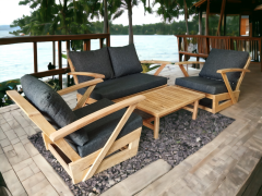 Monza Bahçe Balkon Masif Kestane Ahşap Kollu Koltuk Takımı 1 Adet Ikili 2 Adet Tekli ve Orta Sehpa Antrasit Gri