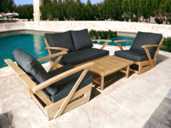 Monza Bahçe Balkon Masif Kestane Ahşap Kollu Koltuk Takımı 1 Adet Ikili 2 Adet Tekli ve Orta Sehpa Antrasit Gri