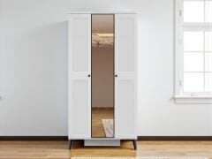 Tomris 3 Kapaklı  Çekmeceli MDF Membran Dolap Reflekte Cam Gardırop Beyaz Montaj Dahil