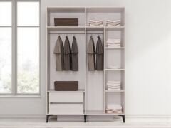 Tomris 4 Kapaklı Çekmeceli MDF Membran Dolap Gardırop Beyaz Montaj Dahil