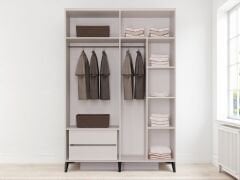 Tomris 4 Kapaklı Çekmeceli MDF Membran Dolap Gardırop Beyaz Montaj Dahil