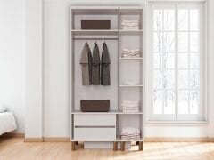 Gülce 3 Kapaklı Çekmeceli MDF Membran Dolap Gardırop Beyaz Montaj Dahil