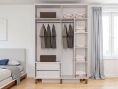 Gülce 4 Kapaklı Çekmeceli MDF Membran Dolap Gardırop Beyaz Montaj Dahil