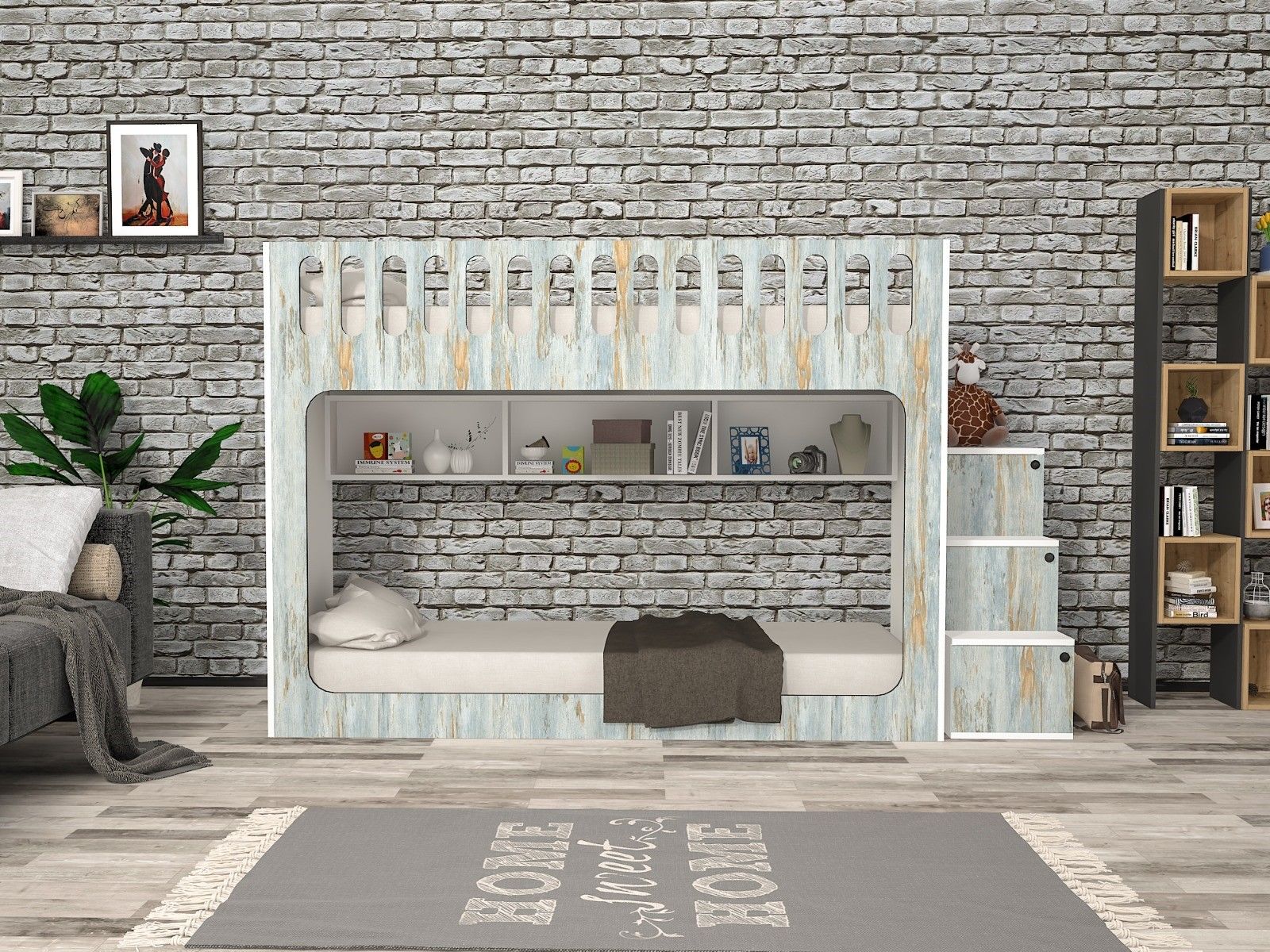 İnci Seyyar Merdivenli İkili Ranza MD