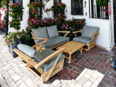 Monza Bahçe Balkon Masif Kestane Ahşap Kollu Koltuk Takımı -1 Adet Ikili 2 Adet Tekli ve Orta Sehpa Gri