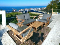 Monza Bahçe Balkon Masif Kestane Ahşap Kollu Koltuk Takımı -1 Adet Ikili 2 Adet Tekli ve Orta Sehpa Gri