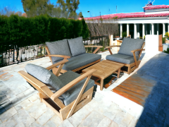 Monza Bahçe Balkon Masif Kestane Ahşap Kollu Koltuk Takımı -1 Adet Ikili 2 Adet Tekli ve Orta Sehpa Gri