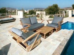 Monza Bahçe Balkon Masif Kestane Ahşap Kollu Koltuk Takımı -1 Adet Ikili 2 Adet Tekli ve Orta Sehpa Gri