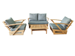 Monza Bahçe Balkon Masif Kestane Ahşap Kollu Koltuk Takımı -1 Adet Ikili 2 Adet Tekli ve Orta Sehpa Gri