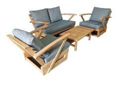 Monza Bahçe Balkon Masif Kestane Ahşap Kollu Koltuk Takımı -1 Adet Ikili 2 Adet Tekli ve Orta Sehpa Gri