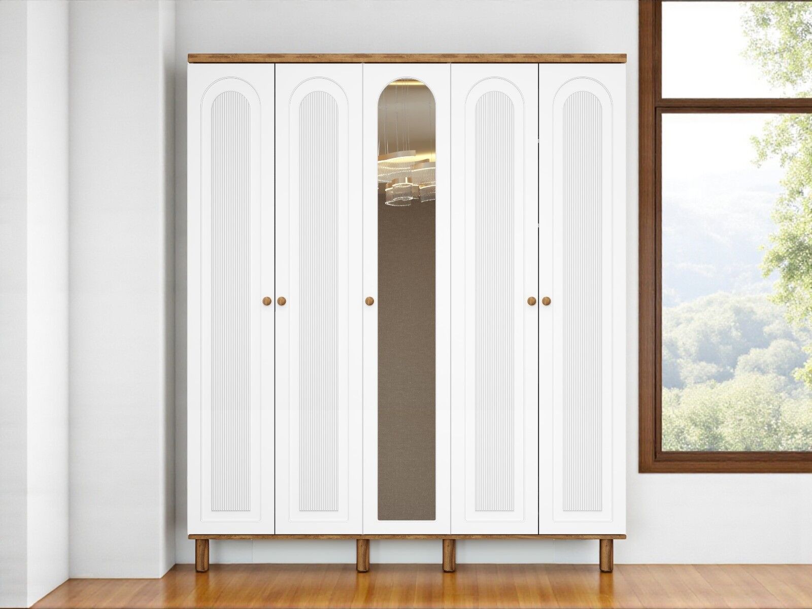 Gülce 5 Kapaklı Çekmeceli MDF Membran Dolap Gardırop Beyaz Montaj Dahil