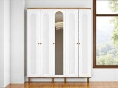 Gülce 5 Kapaklı Çekmeceli MDF Membran Dolap Gardırop Beyaz Montaj Dahil