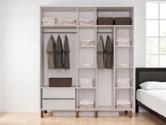 Gülce 5 Kapaklı Çekmeceli MDF Membran Dolap Gardırop Beyaz Montaj Dahil