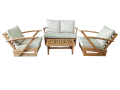 Monza Bahçe Balkon Masif Kestane Ahşap Kollu Koltuk Takımı - 1 Adet Ikili 2 Adet Tekli ve Orta Sehpa Krem