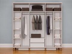 Gülce 6 Kapaklı Çekmeceli MDF Membran Dolap Gardırop Beyaz Montaj Dahil