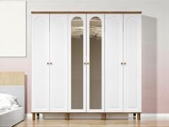 Gülce 6 Kapaklı Çekmeceli MDF Membran Dolap Gardırop Beyaz Montaj Dahil