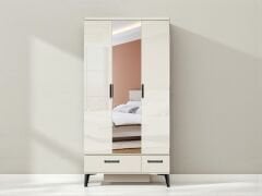 Yağmur 3 Kapaklı Çekmeceli MDF Dolap High Gloss Gardırop Beyaz Montaj Dahil