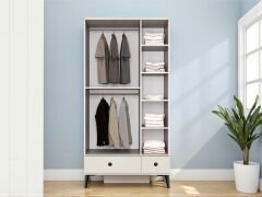 Yağmur 3 Kapaklı Çekmeceli MDF Dolap Gardırop Beyaz Montaj Dahil