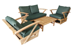Monza Bahçe Balkon Masif Kestane Ahşap Kollu Koltuk Takımı 1 Adet Ikili 2 Adet Tekli ve Orta Sehpa Haki Yeşil