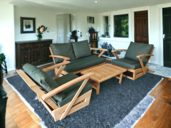 Monza Bahçe Balkon Masif Kestane Ahşap Kollu Koltuk Takımı 1 Adet Ikili 2 Adet Tekli ve Orta Sehpa Haki Yeşil