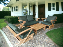 Monza Bahçe Balkon Masif Kestane Ahşap Kollu Koltuk Takımı 1 Adet Ikili 2 Adet Tekli ve Orta Sehpa Haki Yeşil