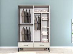 Yağmur 4 Kapaklı Çekmeceli MDF Dolap Gardırop Beyaz Montaj Dahil