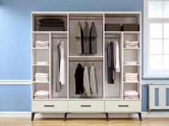 Yağmur 6 Kapaklı Çekmeceli MDF Dolap High Gloss Gardırop Beyaz Montaj Dahil