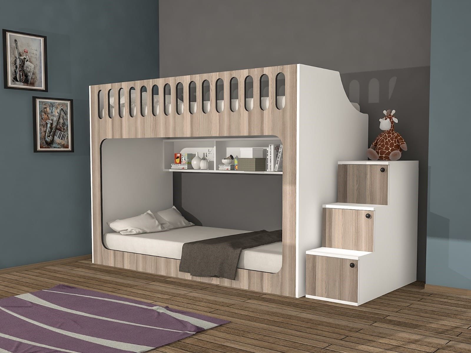 İnci Seyyar Merdivenli İkili Ranza MB