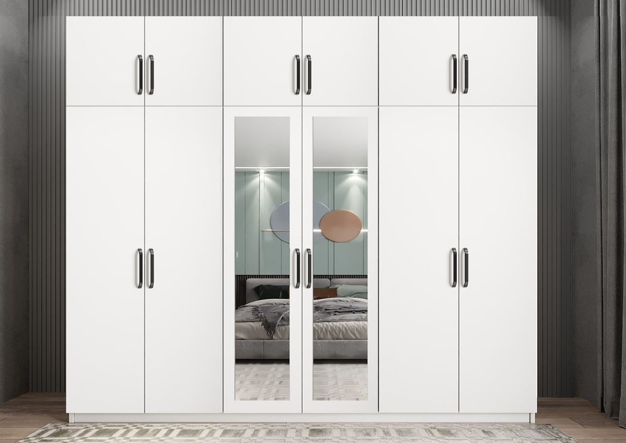 Pamela 12 Kapaklı Gardırop Dolap Beyaz Ölçü Seçenekli