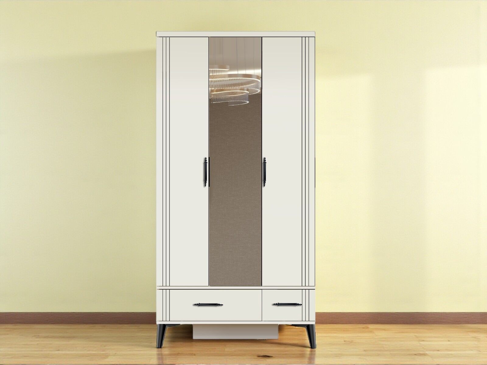 Belissa 3 Kapaklı Çekmeceli MDF Dolap High Gloss Gardırop Beyaz Montaj Dahil