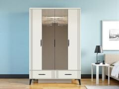 Belissa 4 Kapaklı Çekmeceli MDF Dolap Gardırop Beyaz Montaj Dahil