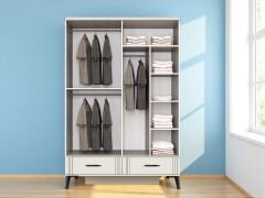 Belissa 4 Kapaklı Çekmeceli MDF Dolap High Gloss Gardırop Beyaz Montaj Dahil