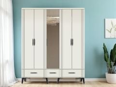 Belissa 5 Kapaklı Çekmeceli MDF Dolap Gardırop Beyaz Montaj Dahil