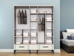 Belissa 5 Kapaklı Çekmeceli MDF Dolap High Gloss Gardırop Beyaz Montaj Dahil