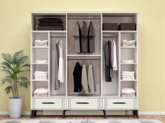 Belissa 6 Kapaklı Çekmeceli MDF Dolap High Gloss Gardırop Beyaz Montaj Dahil