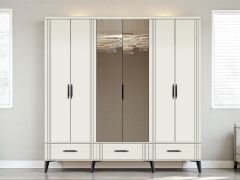 Belissa 6 Kapaklı Çekmeceli MDF Dolap Gardırop Beyaz Montaj Dahil