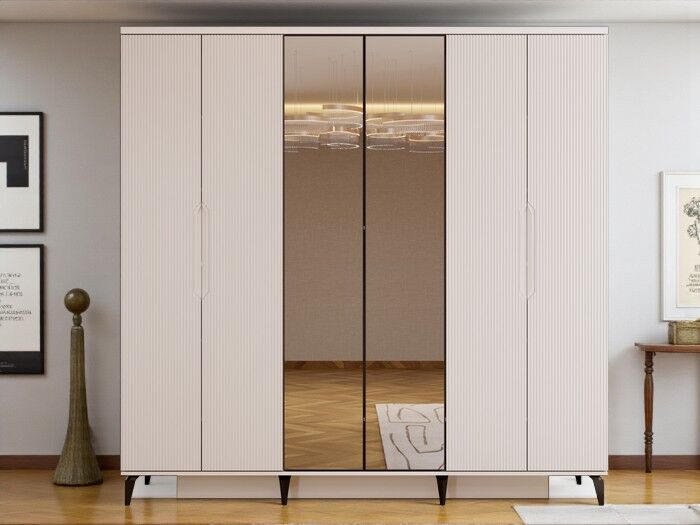 Mary 6 Kapaklı Çekmeceli MDF Membran Dolap Gardırop Beyaz Montaj Dahil