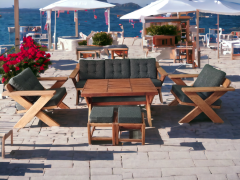 Berlin Masif Ahşap Bahçe Balkon Koltuk Kestane Ağacı 3+1+1 Koltuk, Masa ve Puf Takımı Antrasit Gri K.T.