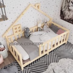 Marina İthal Ladin Ahşap Çatılı Montessori Çocuk Karyola
