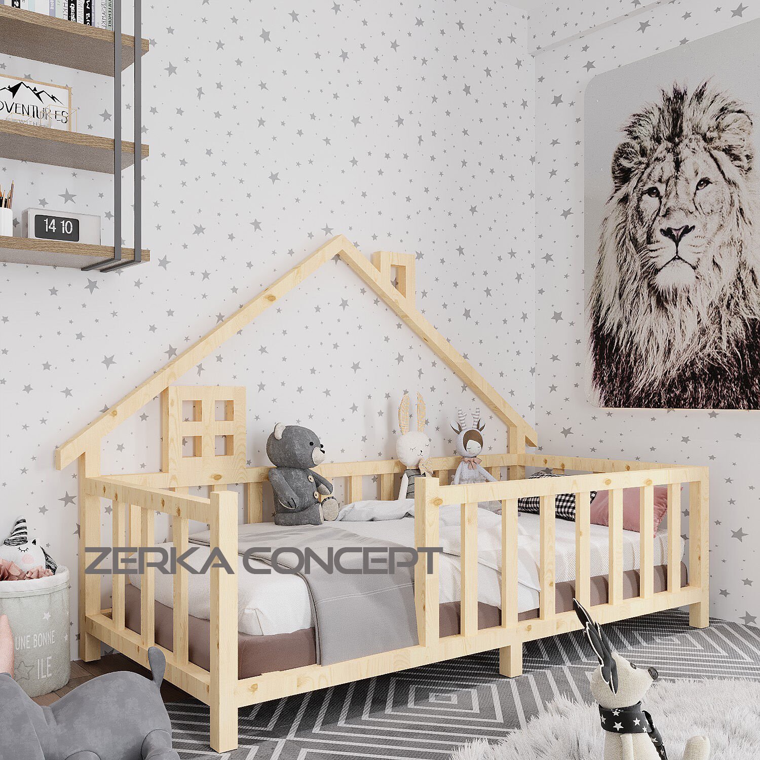 Marina İthal Ladin Ahşap Çatılı Montessori Çocuk Karyola