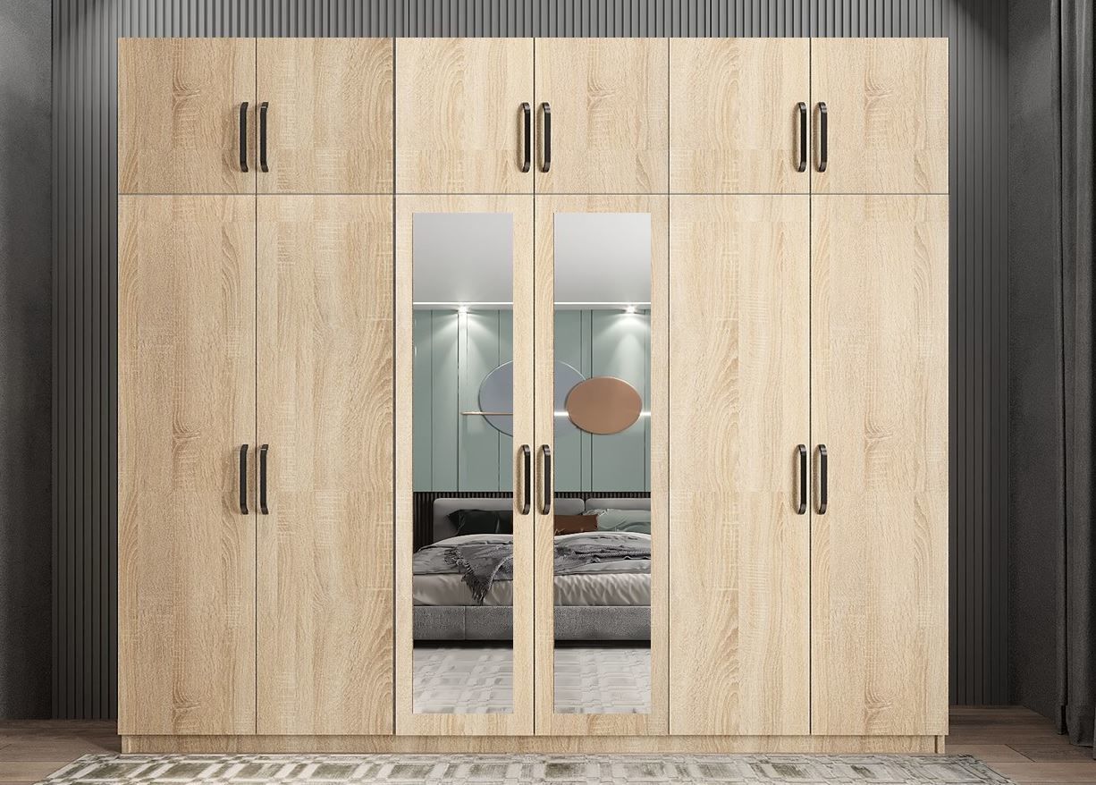 Pamela 12 Kapaklı Gardırop Dolap Meşe Ölçü Seçenekli