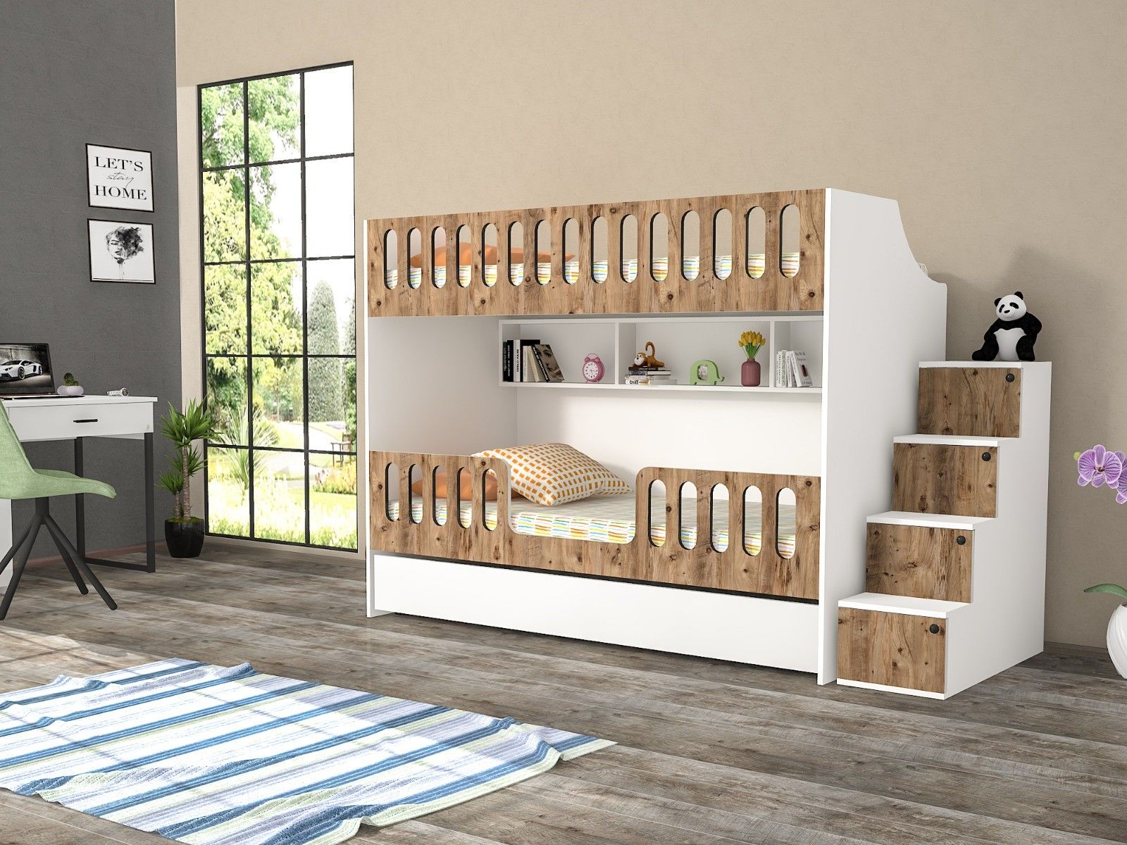 Astana Tamamı Mdf Yavrulu Seyyar Merdivenli  Ranza Ücretsiz Kurulum ÇB