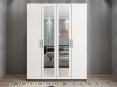 Bevel 4 Kapaklı Gizli Çekmeceli Gardırop Dolap Füme Beyaz Ölçü Seçenekli