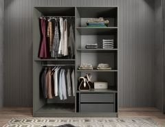 Bevel 4 Kapaklı Gizli Çekmeceli Gardırop Dolap Füme Beyaz Ölçü Seçenekli