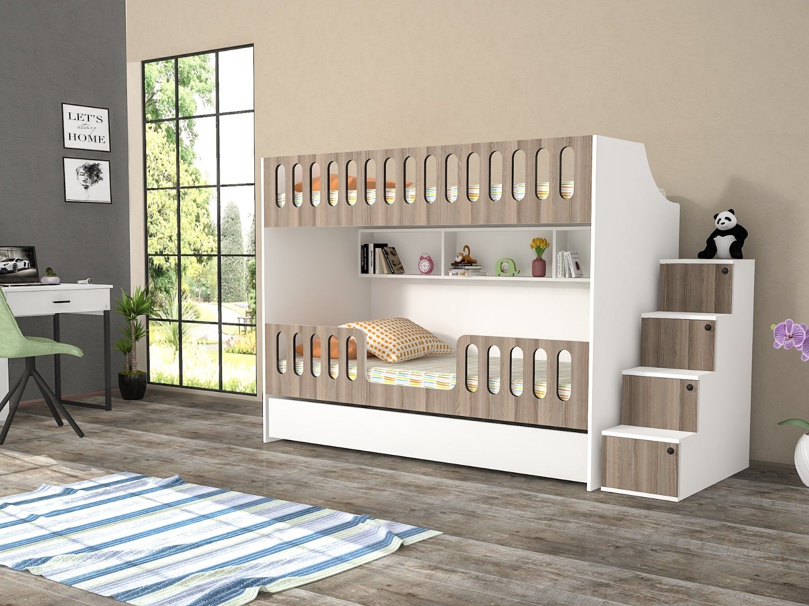 Astana Tamamı Mdf Yavrulu Seyyar Merdivenli  Ranza Ücretsiz Kurulum CRD