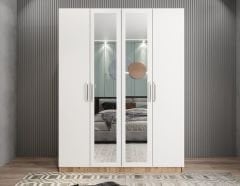 Bevel 4 Kapaklı Gizli Çekmeceli Gardırop Dolap Çam Beyaz Ölçü Seçenekli