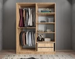 Bevel 4 Kapaklı Gizli Çekmeceli Gardırop Dolap Çam Beyaz Ölçü Seçenekli