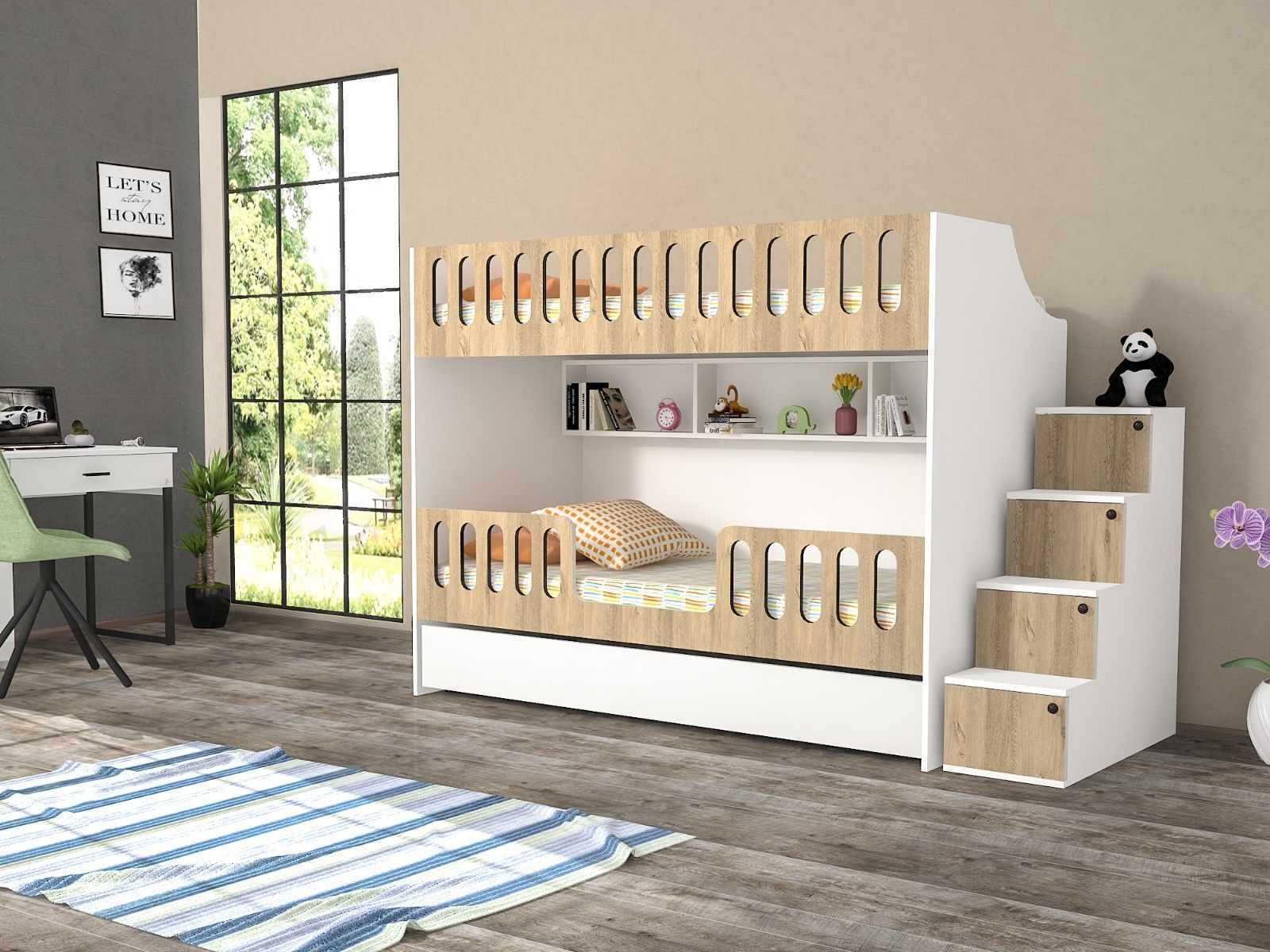 Astana Tamamı Mdf Yavrulu Seyyar Merdivenli  Ranza Ücretsiz Kurulum MB